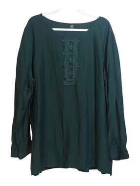 Emery Rose Forest Green Long-Sleeve Floral Lace Boho Blouse Size 5XL
